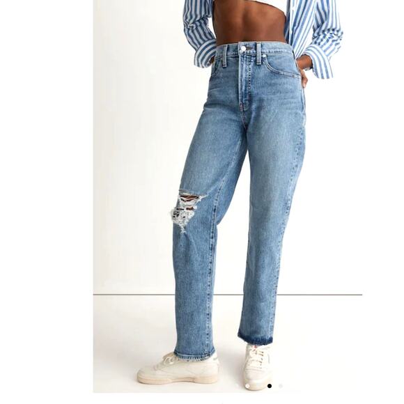 Madewell The Perfect Vintage Straight Jean Knee Rip Edition Size 31 - Picture 2 of 9